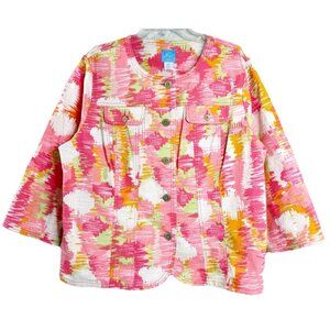 Lark Lane 18W Button Up 3/4 Sleeve Jacket Stretch Pink White Orange GUC